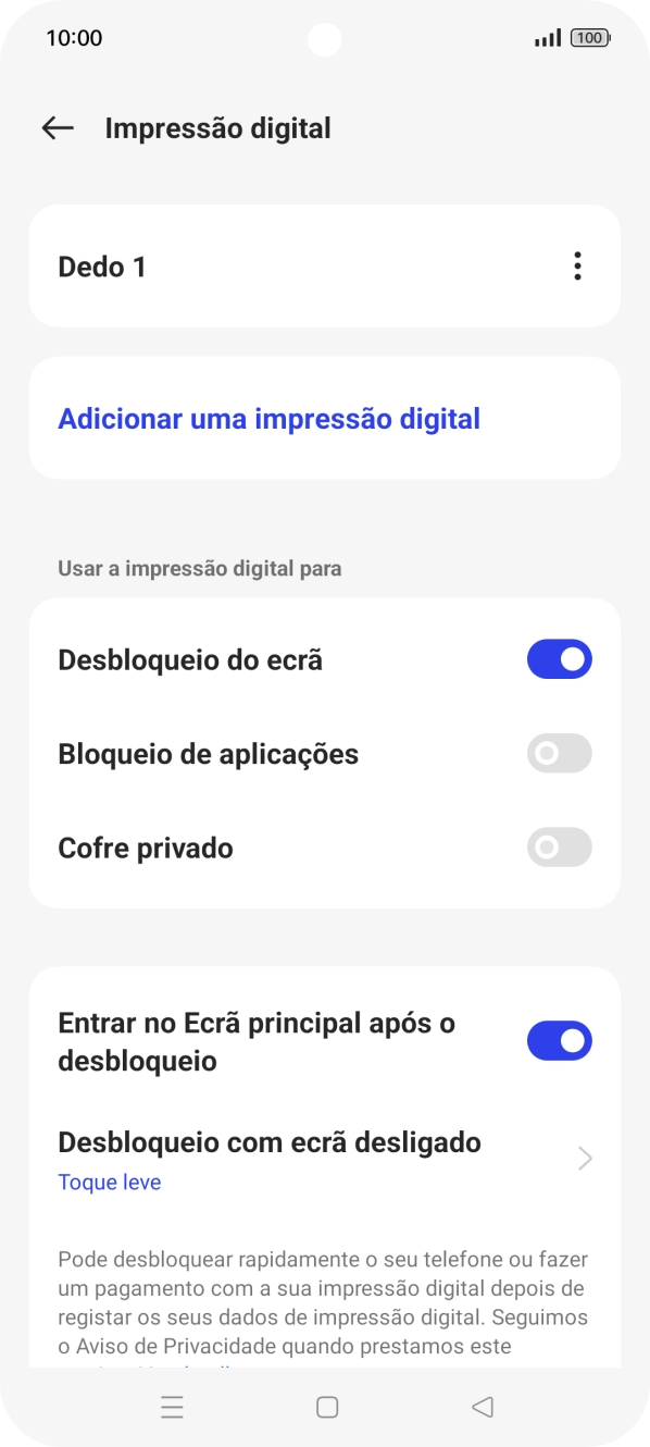 Prima os indicadores junto às definições pretendidas para as ativar ou desativar.
