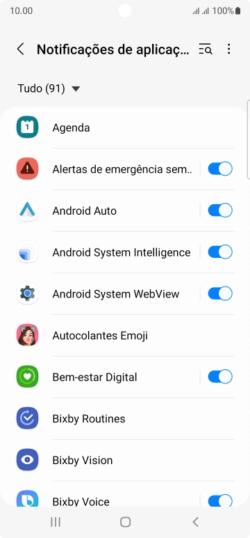 Prima o indicador junto às apps pretendidas para ativar ou desativar a função.
