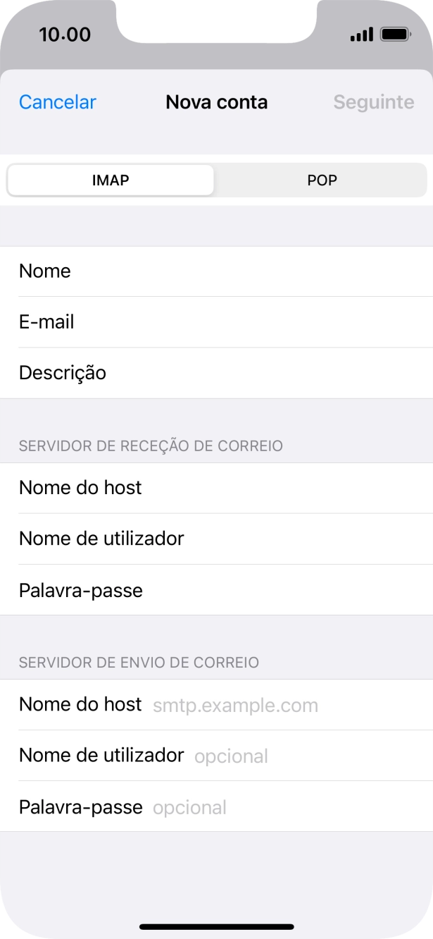 Prima Nome do host e introduza o nome do servidor de envio do fornecedor de e-mail.