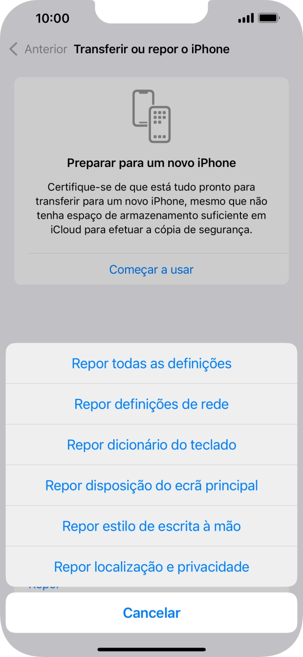 Prima Repor todas as definições.