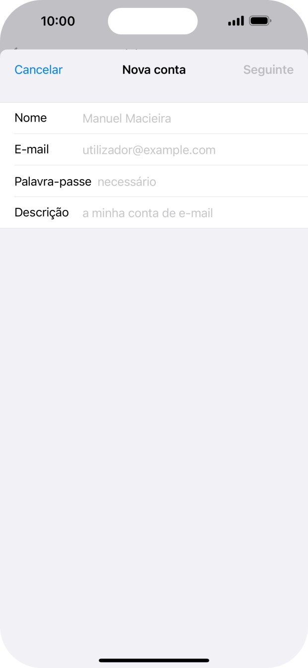 Prima Nome e introduza o nome do remetente pretendido.