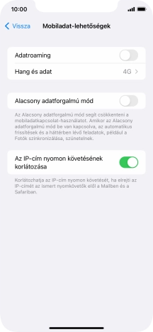 Kattints az „Adatroaming” melletti csúszkára a funkció be- vagy kikapcsolásához.