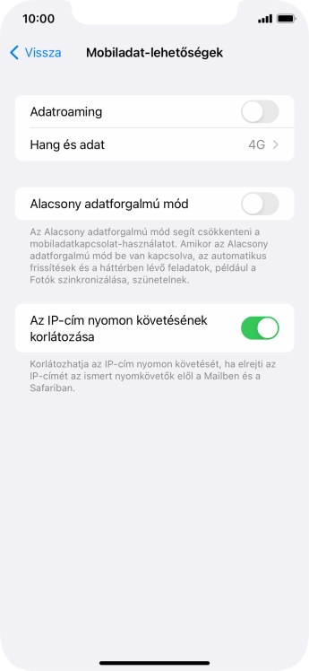 Kattints az „Adatroaming” melletti csúszkára a funkció be- vagy kikapcsolásához.