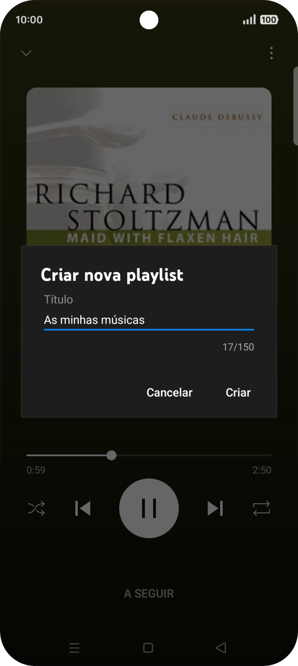 Introduza o nome pretendido para a lista de reprodução e prima Criar.