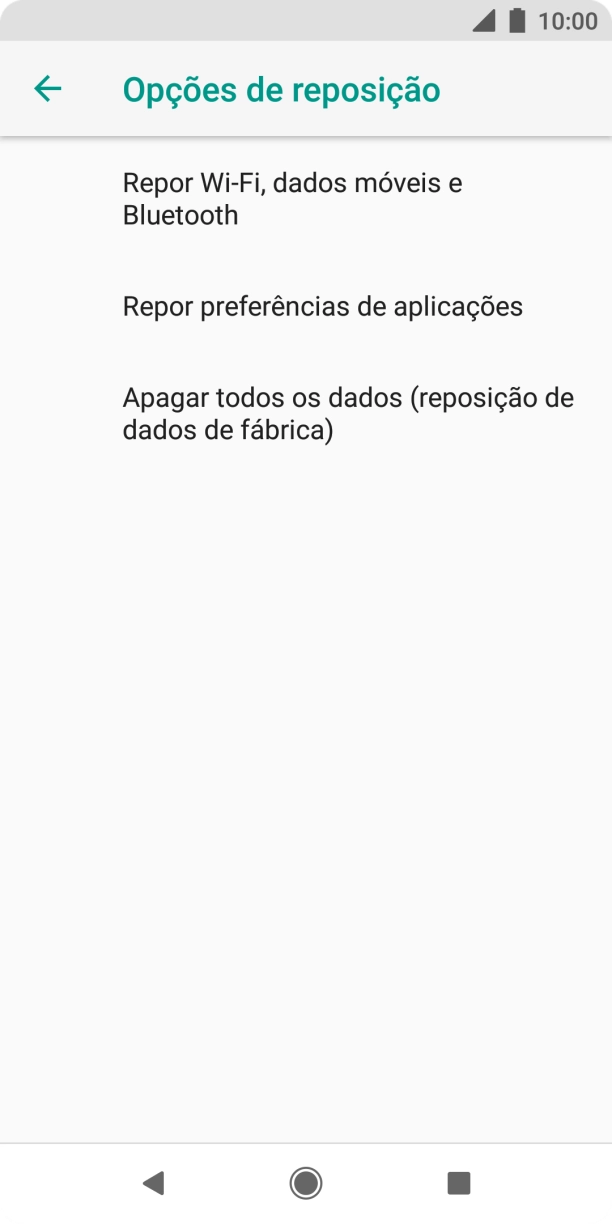 Prima Apagar todos os dados (reposição de dados de fábrica).