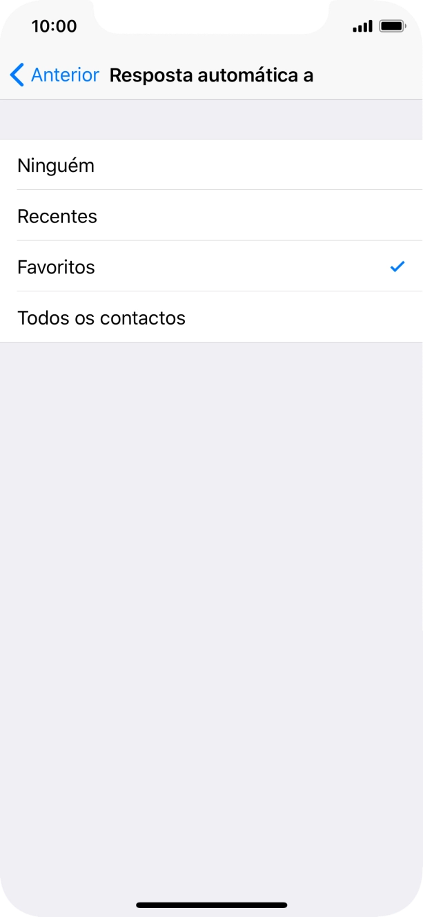 Prima as definições pretendidas para escolher quais os contactos que serão automaticamente informados que a função 