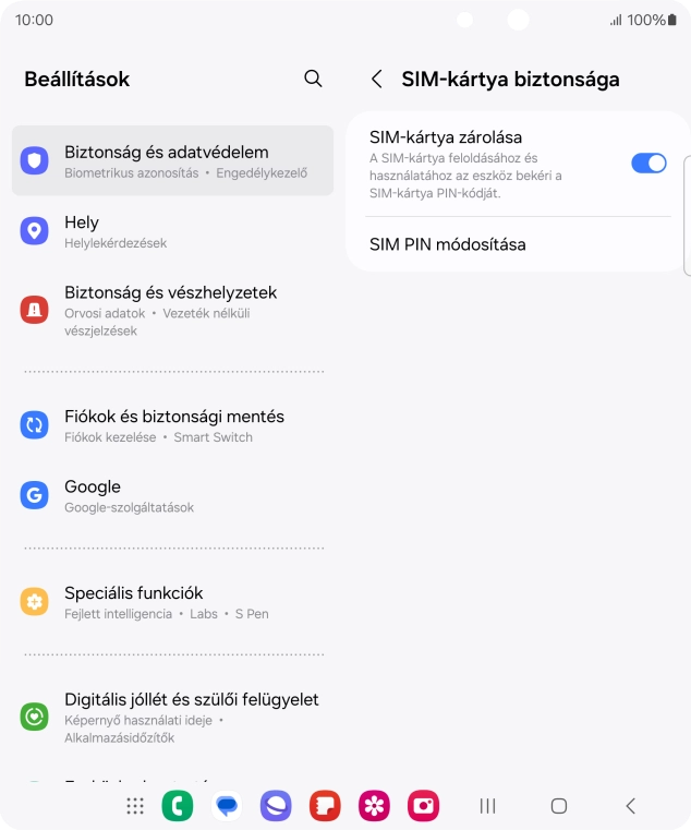 Kattints a „SIM-kártya zárolása” melletti csúszkára a funkció be- vagy kikapcsolásához.