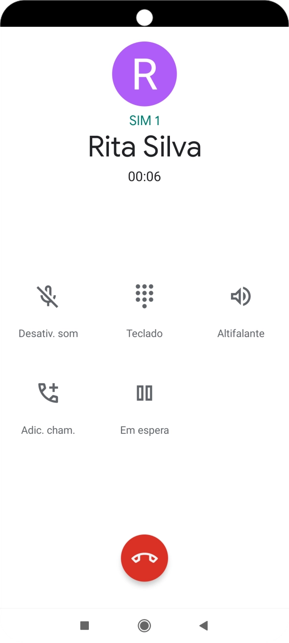 Prima o ícone para terminar a chamada.