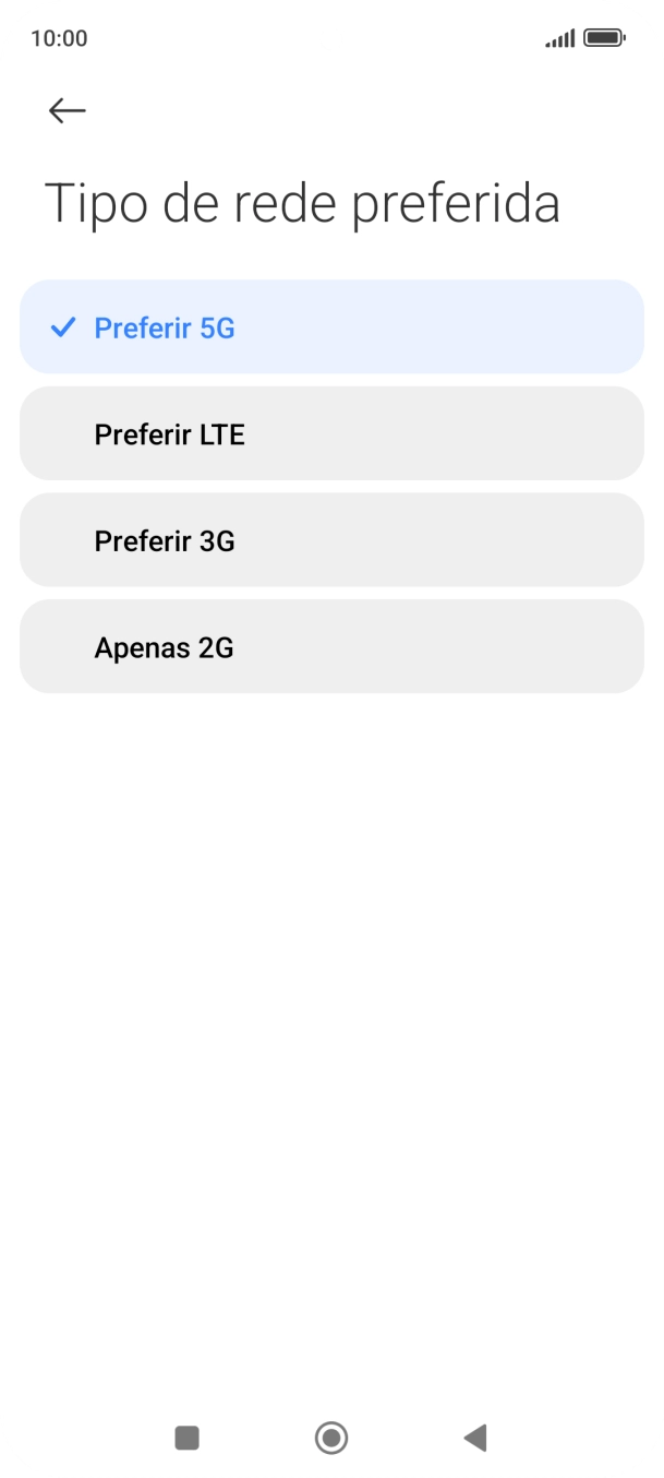 Prima o tipo de rede pretendido.