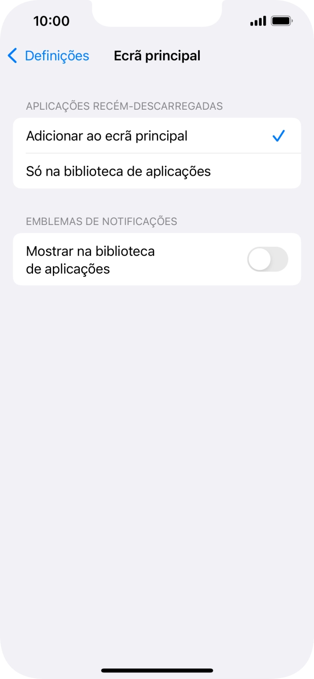 Para adicionar apps recém descarregadas ao ecrã inicial e à biblioteca de apps, deve premir Adicionar ao ecrã principal.