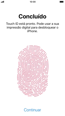 Prima Continuar. Se ainda não tiver escolhido um código de bloqueio do telefone, introduza um código à escolha duas vezes de seguida.