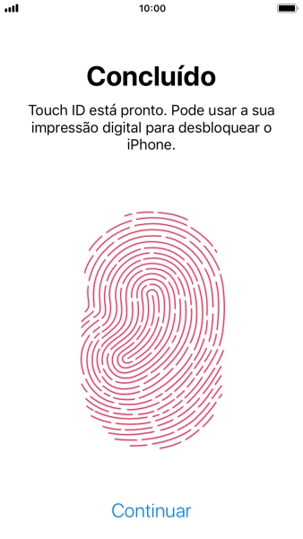 Prima Continuar. Se ainda não tiver escolhido um código de bloqueio do telefone, introduza um código à escolha duas vezes de seguida.