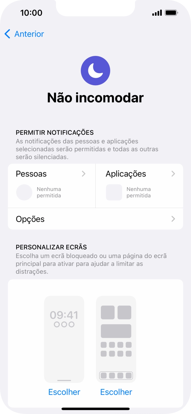 Prima Pessoas e siga as indicações no ecrã para escolher quais os contactos de que pretende receber chamadas e notificações, enquanto a função “Não incomodar” está ativada.