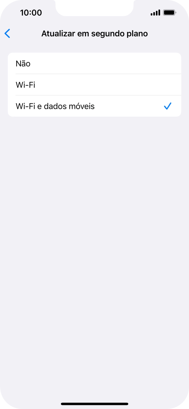 Para desativar a atualização de apps em segundo plano, prima Não.
