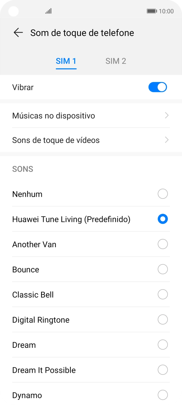 Prima Músicas no dispositivo.