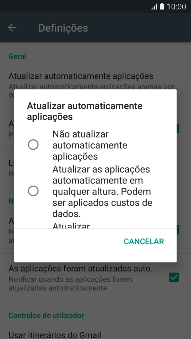 Prima Não atualizar automaticamente aplicações para desativar a função.