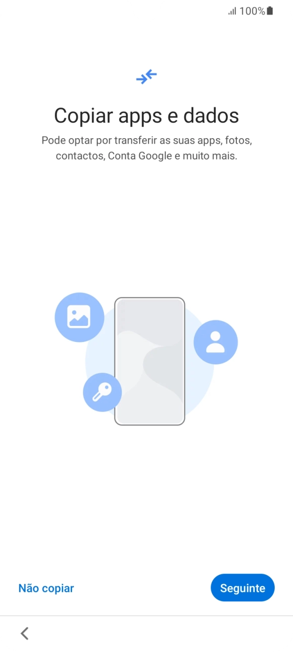 É possível transferir conteúdo de outro telefone quando o telefone for ativado antes da primeira utilização e quando o telefone tiver sido reiniciado. Quando esta imagem for mostrada no ecrã, o telefone está pronto para transferir conteúdo de outro telefone.