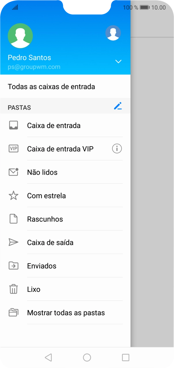 Prima a lista suspensa da conta de e-mail.