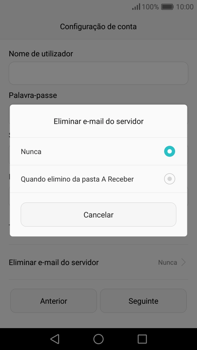 Prima Nunca para manter os e-mails no servidor quando estes são apagados no telefone.