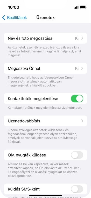 Kattints a „Küldés SMS-ként” melletti csúszkára a funkció be- vagy kikapcsolásához.