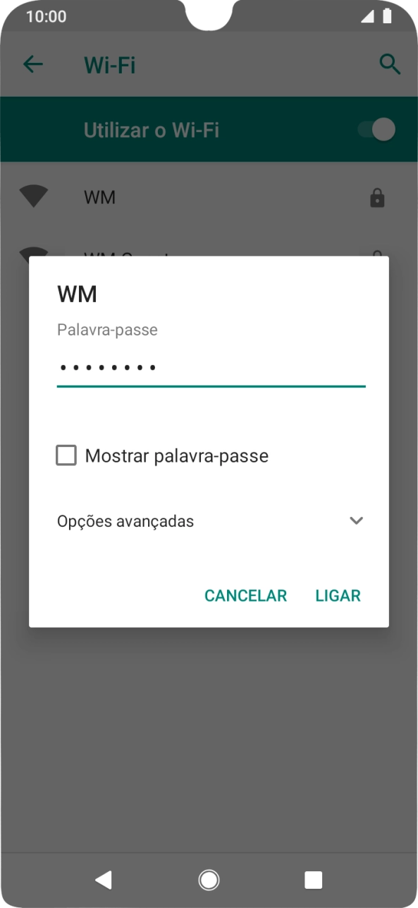 Introduza a password da rede Wi-Fi e prima LIGAR.