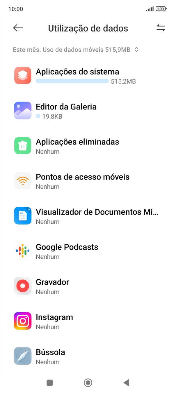 O consumo total de dados para o período escolhido é agora mostrado no ecrã.