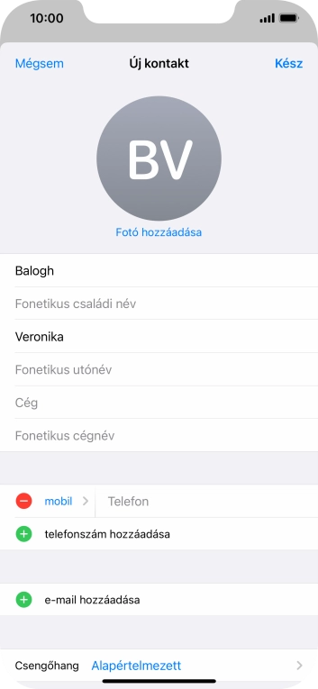 Kattints a Telefon mezőre, és írd be a kívánt telefonszámot.