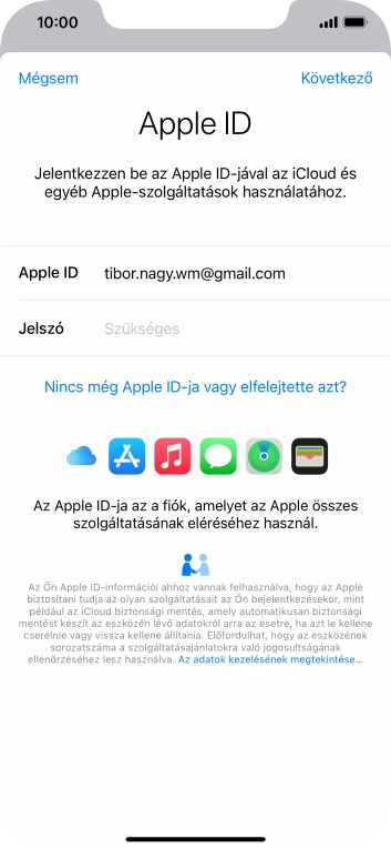 Kattints a „Jelszó” melletti mezőre, és írd be az Apple ID-d jelszavát.