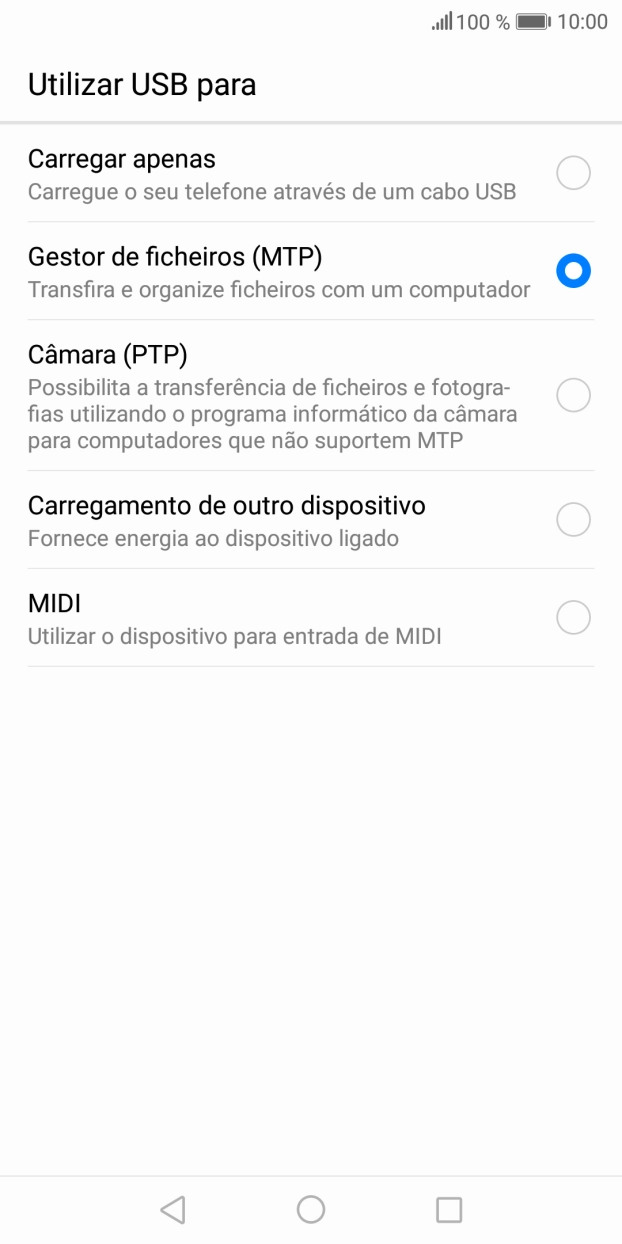 Prima Gestor de ficheiros (MTP).