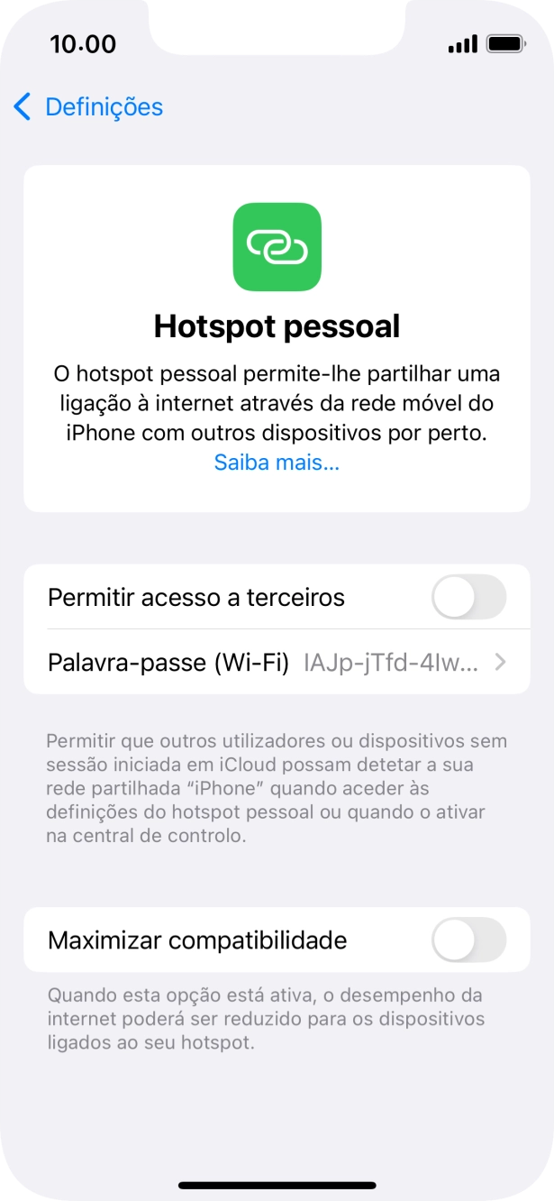 Prima Palavra-passe (Wi-Fi) e introduza a password pretendida.