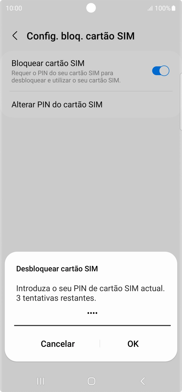 Introduza o seu código PIN e prima OK.