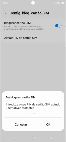 Introduza o seu código PIN e prima OK.