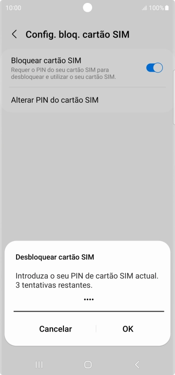 Introduza o seu código PIN e prima OK.