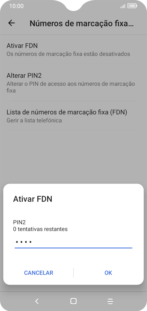 Introduza o código PIN2 e prima OK.