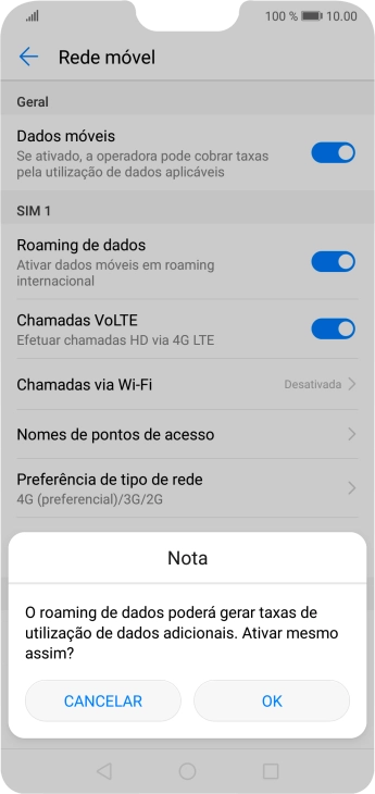 Se ativar a função, prima OK.