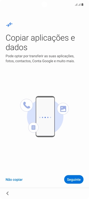 É possível transferir conteúdo de outro telefone quando o telefone for ativado antes da primeira utilização e quando o telefone tiver sido reiniciado. Quando esta imagem for mostrada no ecrã, o telefone está pronto para transferir conteúdo de outro telefone.