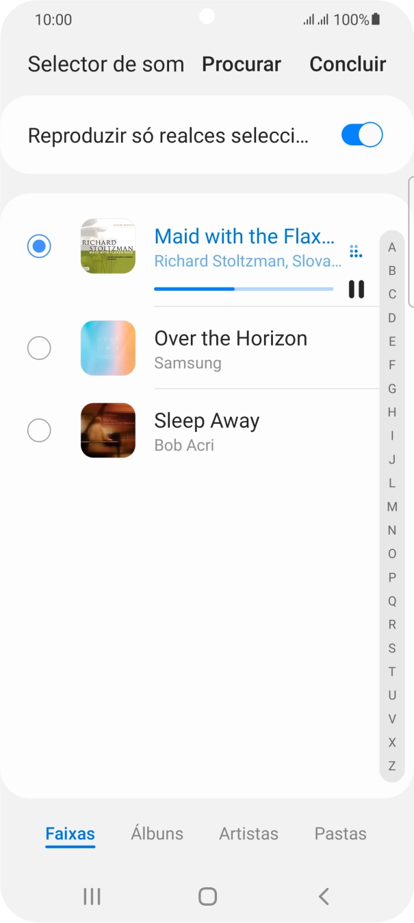 Quando tiver encontrado o tom de toque que pretende, prima Concluir.