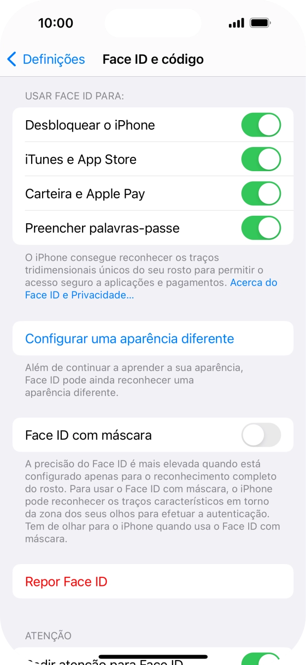 Prima os indicadores junto às definições pretendidas para as ativar ou desativar.