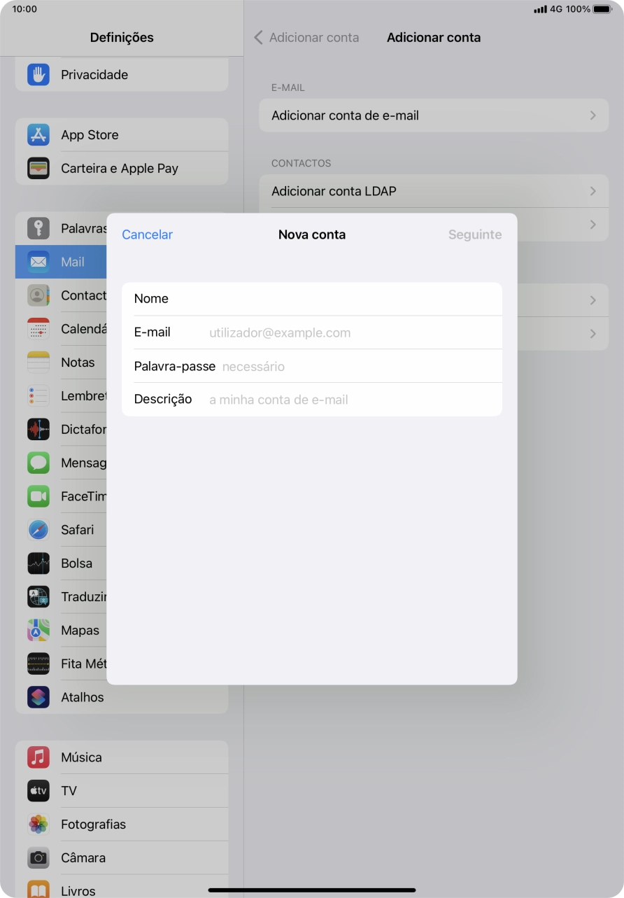 Prima E-mail e introduza o seu endereço de e-mail.