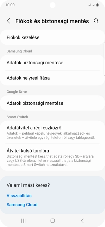 Válaszd a Fiókok kezelése lehetőséget.