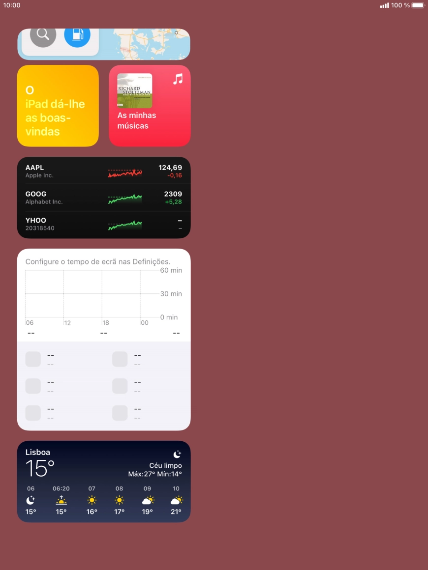 Se utilizar uma pilha de widgets: Deslize o dedo para cima ou para baixo na pilha para escolher o widget pretendido.