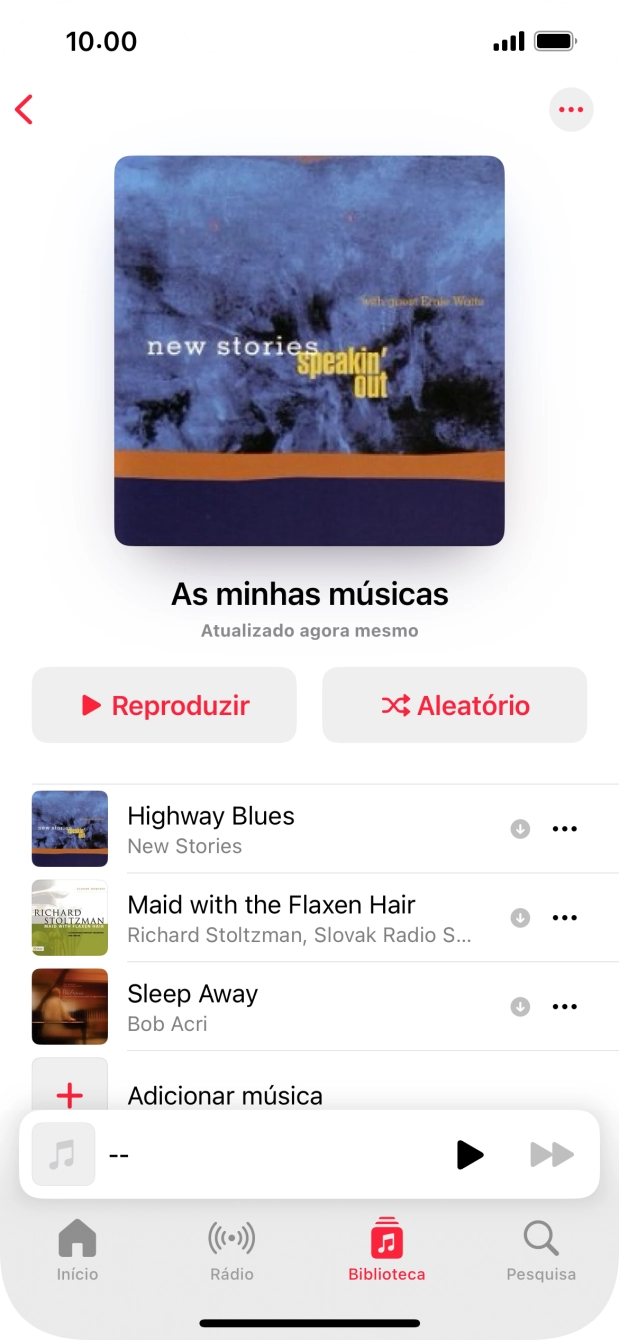 Vá até à categoria ou lista de reprodução pretendida e prima o ficheiro de música pretendido.