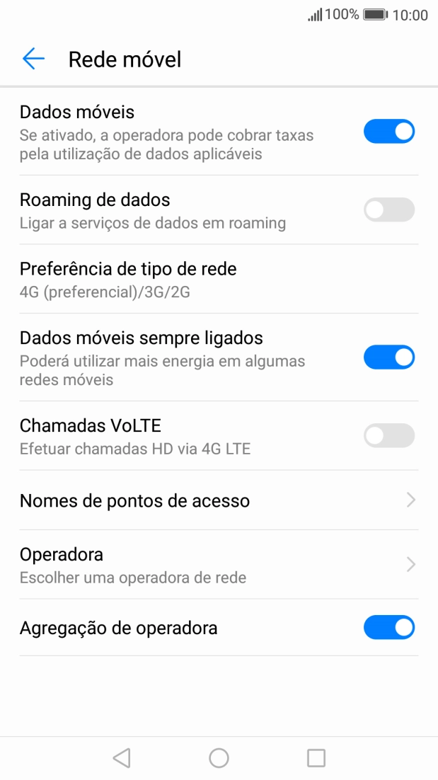 Prima Dados móveis para ativar ou desativar a função.
