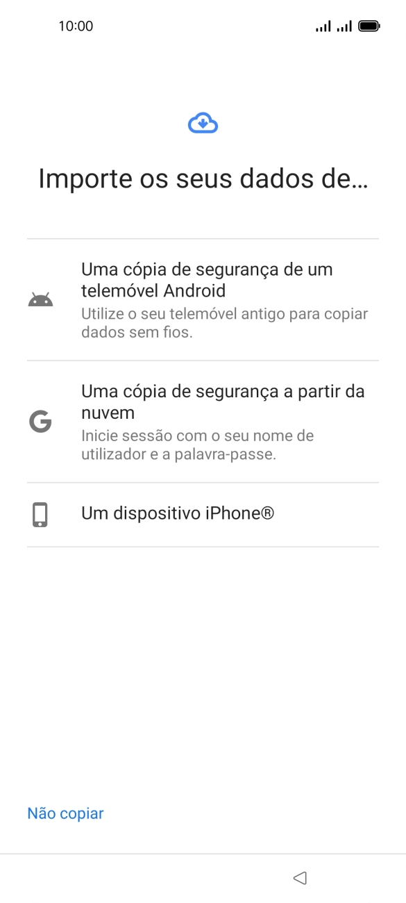 Prima a definição pretendida e siga as indicações no ecrã para transferir conteúdo de outro telefone.