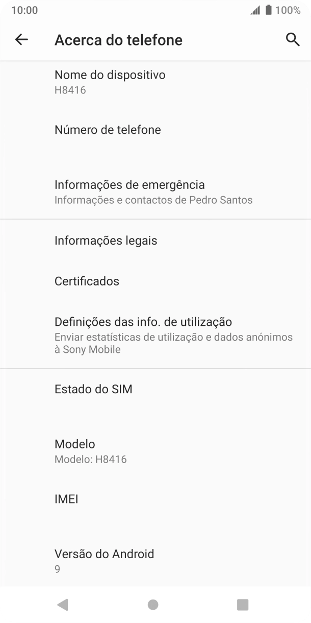 O código IMEI é mostrado no ecrã.