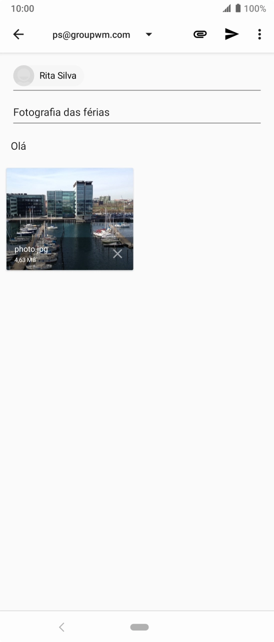 Prima o ícone para enviar quando terminar de escrever o seu e-mail.