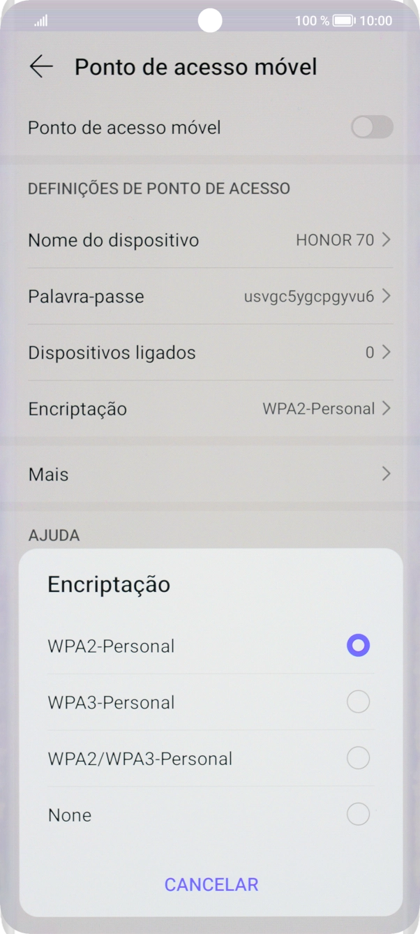 Prima WPA3-Personal para proteger o hotspot Wi-Fi com uma password.