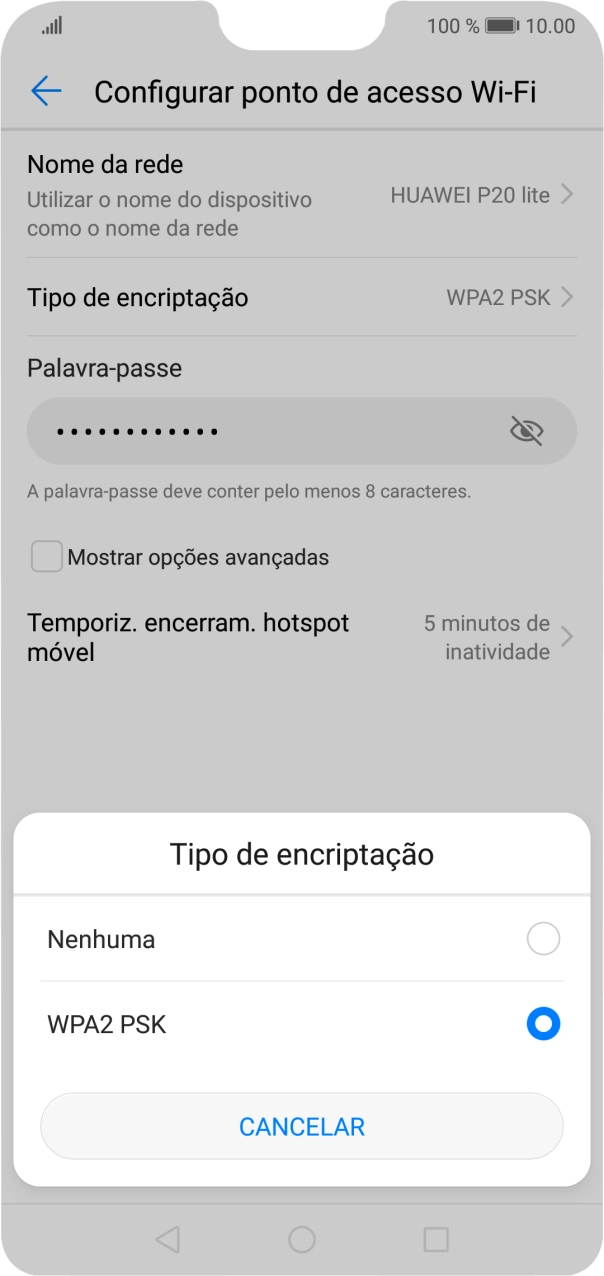 Prima WPA2 PSK para proteger o hotspot Wi-Fi com uma password.