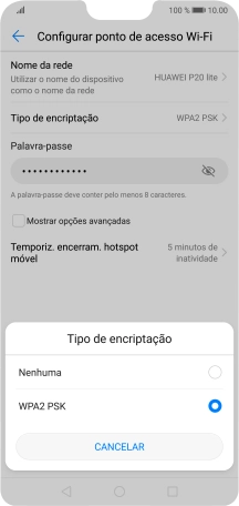 Prima WPA2 PSK para proteger o hotspot Wi-Fi com uma password.