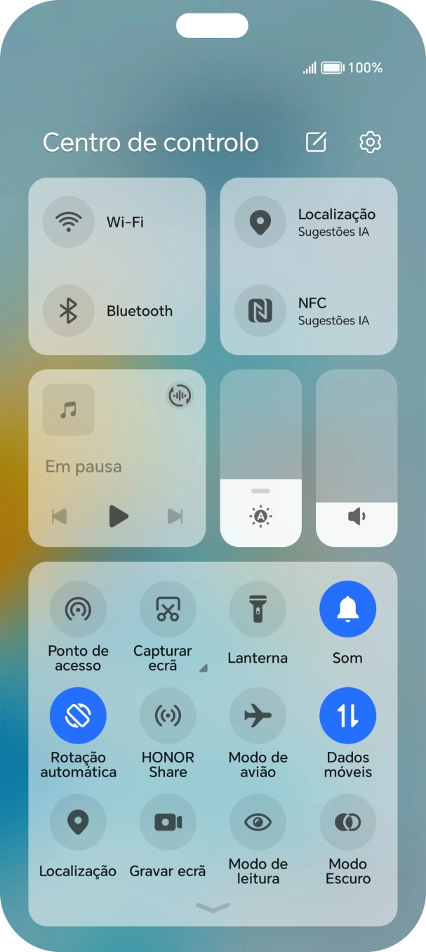 Prima o ícone de perfil as vezes necessárias para ativar ou desativar o perfil silencioso.